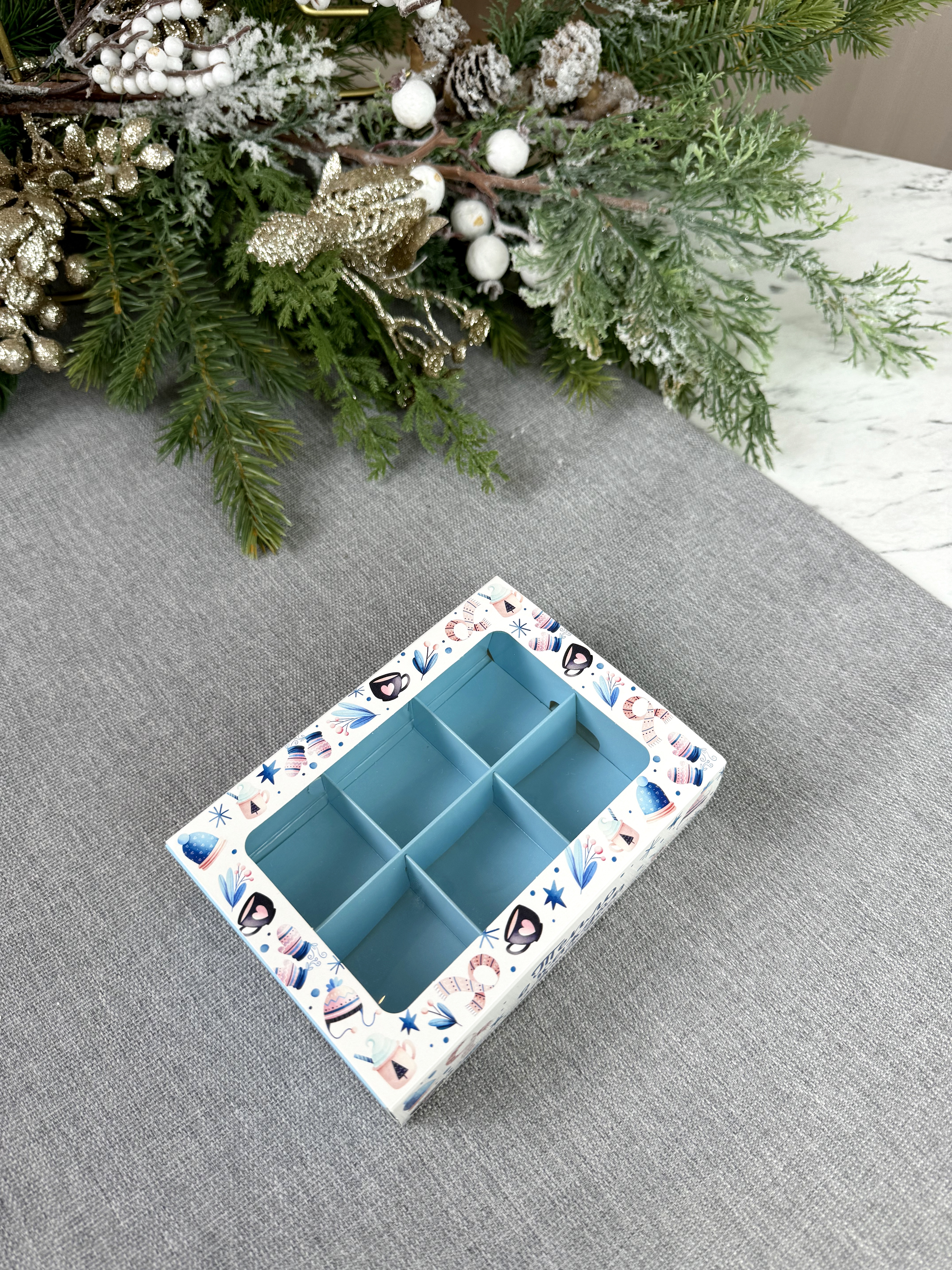 Коробка с окном под 6 конфет Теплый праздник, 137х98х38 мм (дно и обечайка) — изображение 5